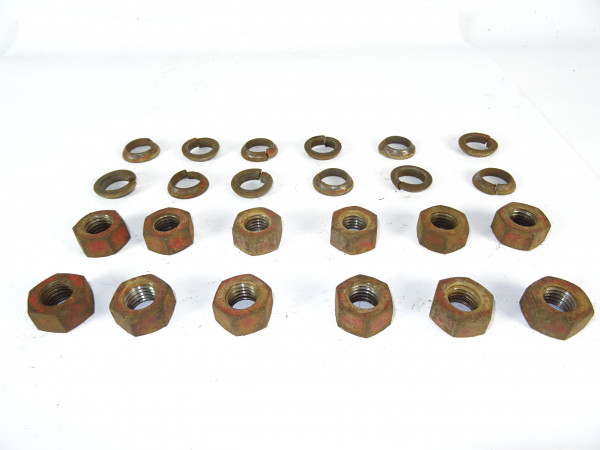 12 x Radmuttern M18x2,5mm SW27 + Federring konisch von hinten Fendt Dieselross F12 Traktor
